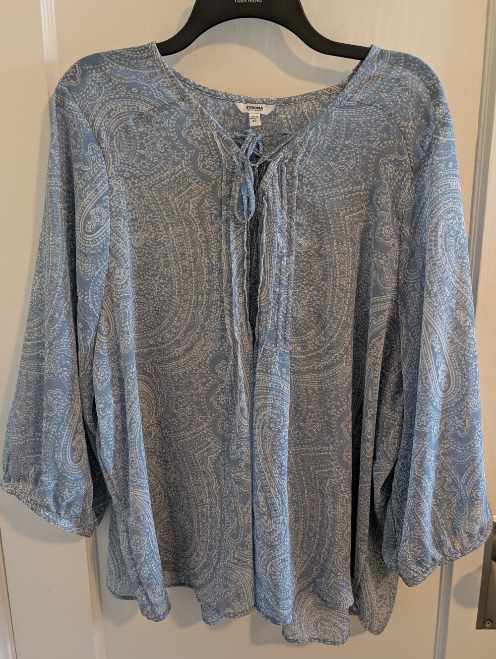 Sonoma Women's Sheer Light Blue Paisley Tie-Front Tunic